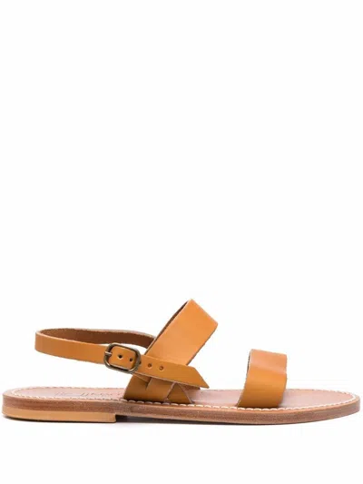 Kjacques K.jacques Barigoule Leather Flat Sandals In Leather Brown