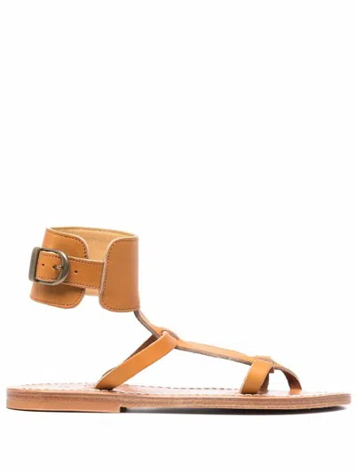 Kjacques K.jacques Caravelle Leather Flat Sandals In Brown