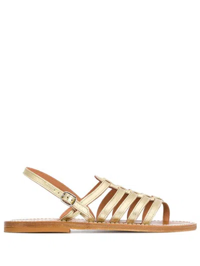 Kjacques K.jacques Homere Leather Flat Sandals In Golden