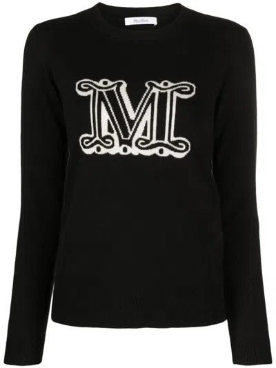Max Mara Logo Cashmere Sweater In Black