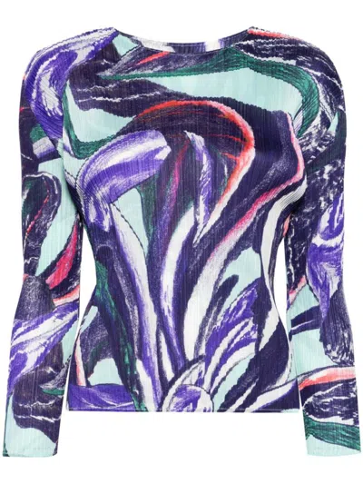 Issey Miyake Pleats Please  Printed Pleated Sweater In Purple
