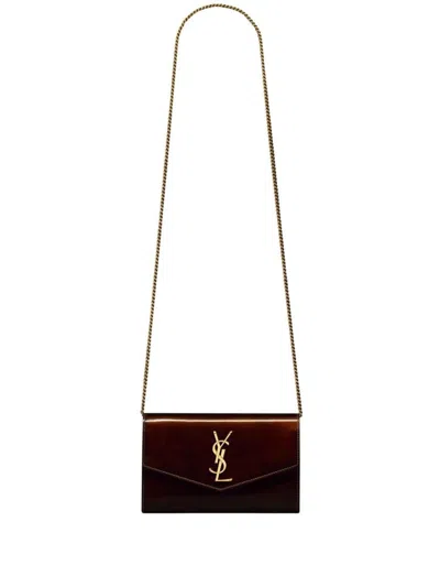 Saint Laurent Uptown Leather Wallet On Chain In Brown