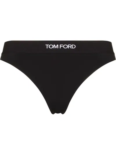 Tom Ford Logo Thong Briefs In Black