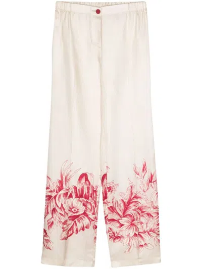 F.r.s. - For Restless Sleepers Printed Silk Trousers In Pink