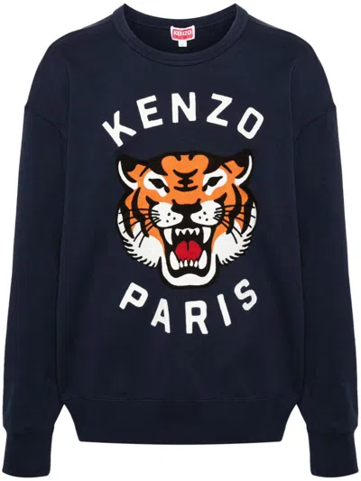 Kenzo Lucky Tiger Cotton Sweatshirt In Blue