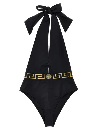 Versace 'greca' One-piece Swimsuit In Black