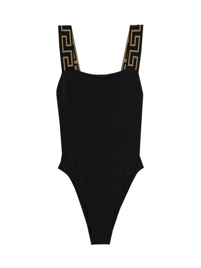 Versace 'greca' One Piece Swimsuit In Black