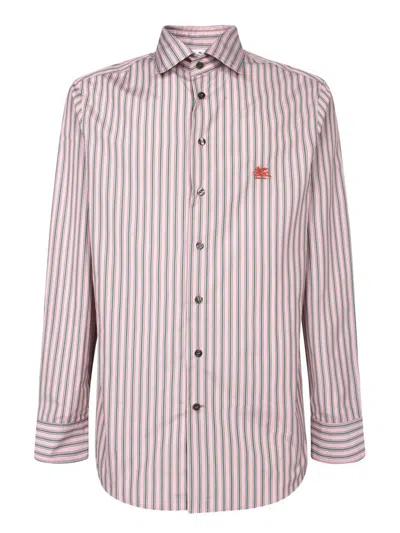 Etro Pegaso-embroidered Striped Shirt In Pink