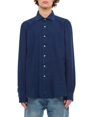 Fay Washed French Neck Shirt In Black