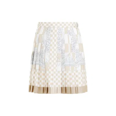 Versace Damier Print Skirt In X Light Sand