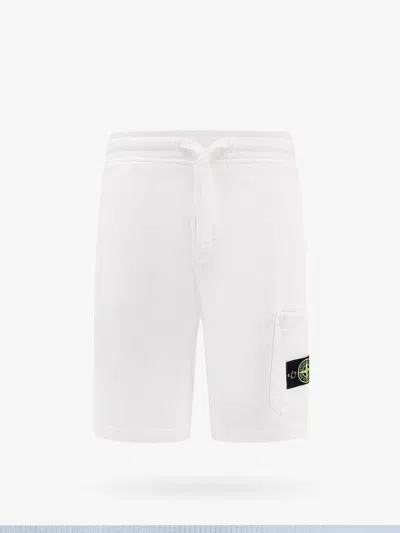 Stone Island Fleece Bermuda Shorts White Cotton