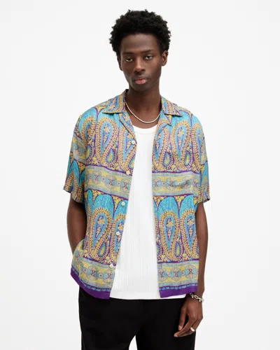 Allsaints Pennard Printed Relaxed Fit Shirt In Costello Blue