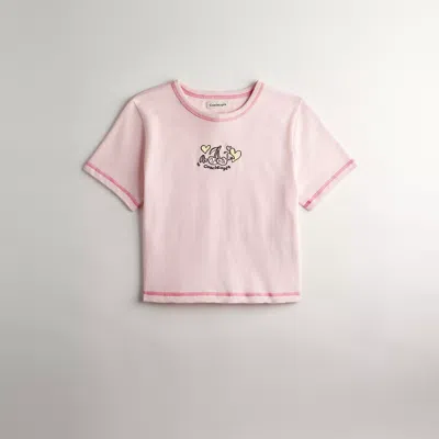 Coach Cropped Tee: Flying Cherries, Size: Medium In Pink