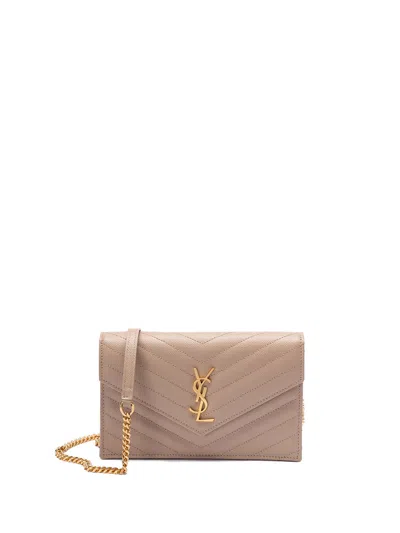 Saint Laurent `cassandre Envelope` Chain Wallet In Beige