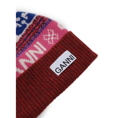 Ganni Patterned Wool Hat In Multicolour