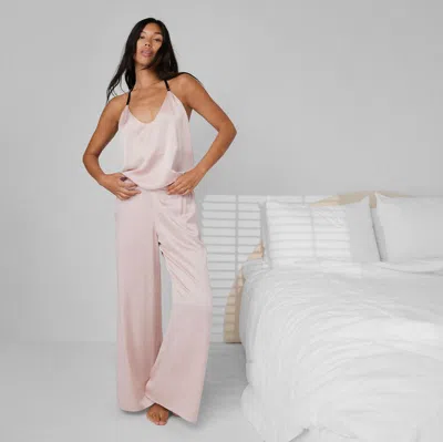 Lunya Washable Silk Cami Pant Set In Delicate Pink/immersed Black