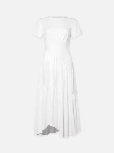 Frame Gathered Seam Short Sleeve Dress White Cotton