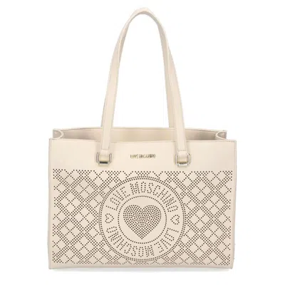 Love Moschino Chic White Faux Leather Shopper Tote In Neutral