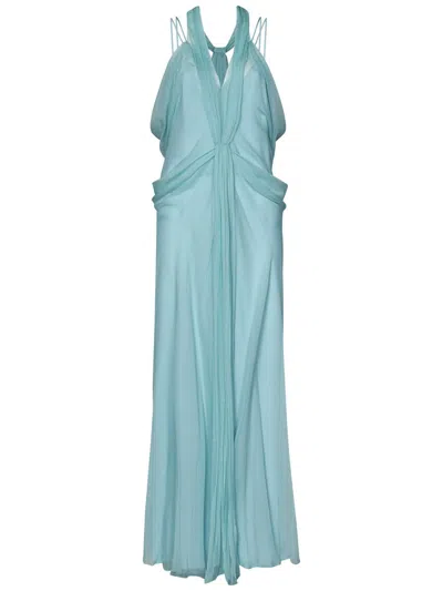 Alberta Ferretti Dress In Organic Silk Chiffon In Clear Blue
