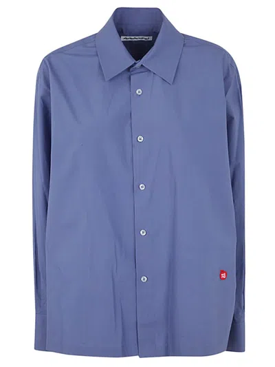 Alexander Wang Button Up Long Sleeve Shirt With Apple Patch Logo Clothing In Pink & Purple