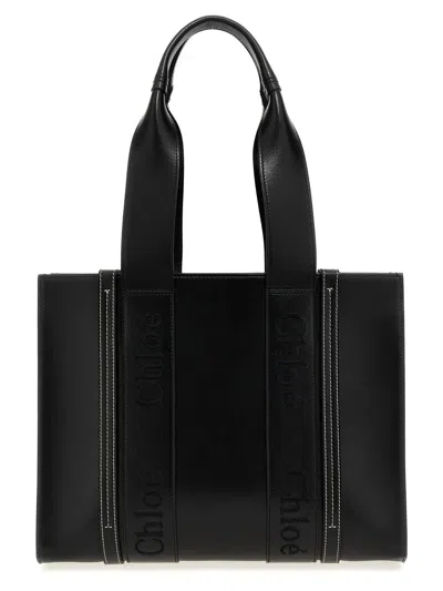 Chloé Medium Woody Shopping Bag In Black