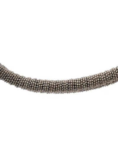 Brunello Cucinelli Grey Necklace With Monile Embellishment In Brass And Leather Woman