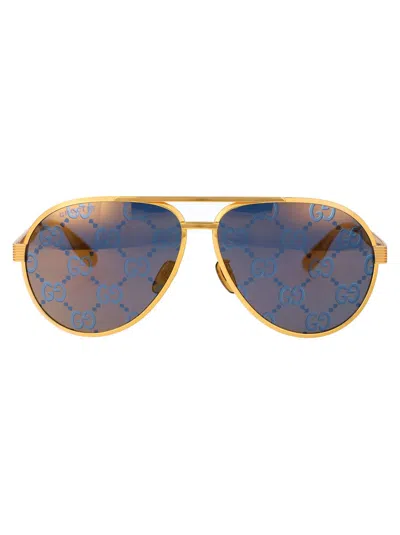 Gucci Sunglasses In Gold Gold Blue