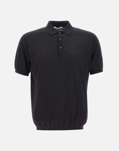 Kangra Cashmere Cotton And Silk Black Polo Shirt