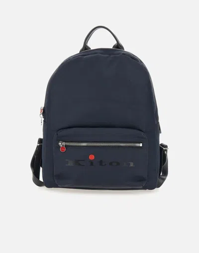 Kiton Navy Blue Sporty Backpack With Leather Details