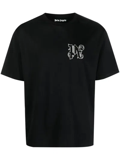 Palm Angels Pa Logo-embroidered T-shirt In Black/off White