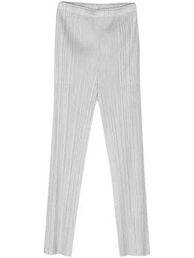 Issey Miyake Pleats Please  Pleated Cropped Trousers In Light Grey