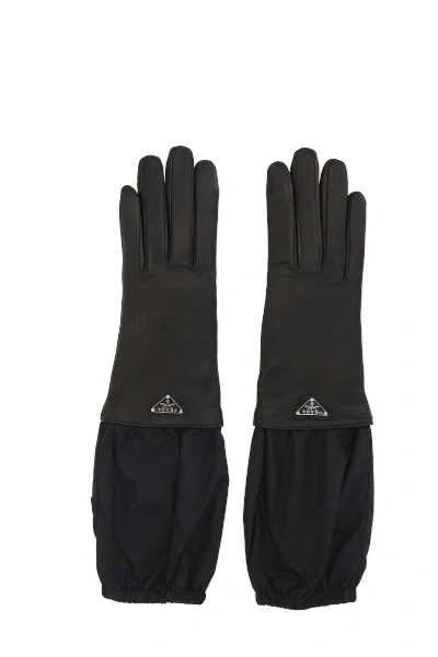 Prada Triangle-logo Leater Gloves In Multi-colored
