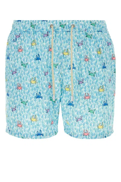 Mc2 Saint Barth Swimsuit With Colorful Crab And Droplet Print In Blue