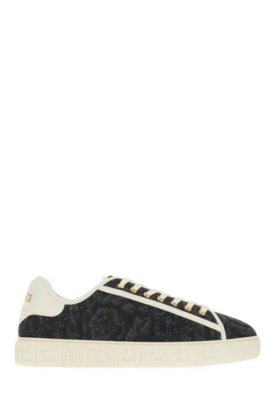 Versace Sneakers In Black/off White/gold