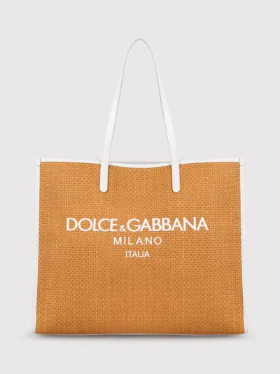 Dolce & Gabbana Large Shopping Woven Bag In Beige
