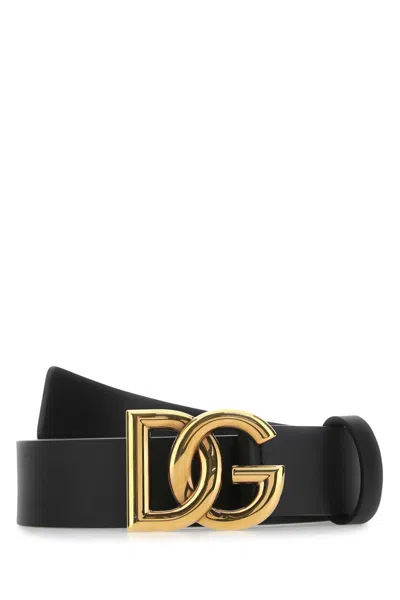 Dolce & Gabbana Black Leather Logo Belt