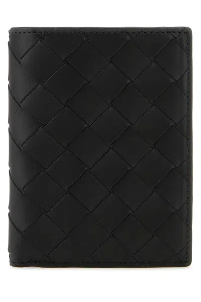 Bottega Veneta Black Leather Intrecciato Wallet In Blacksilver