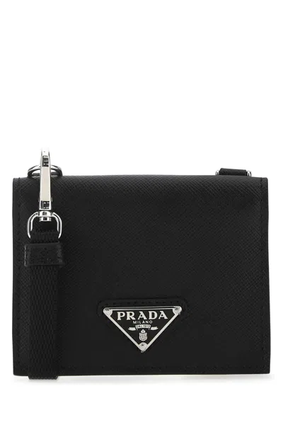 Prada Black Leather Cardholder In F0002