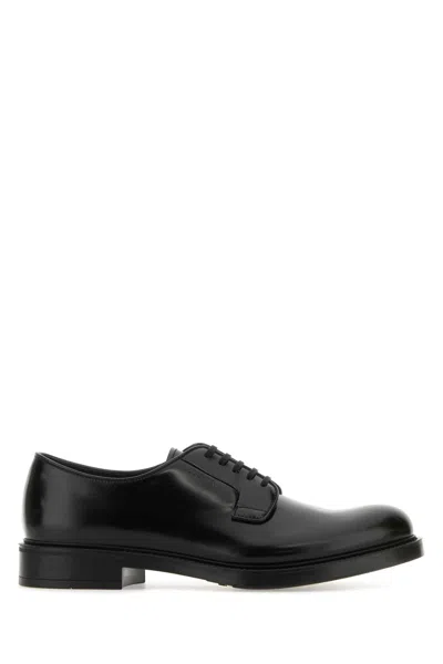 Prada Black Leather Lace-up Shoes In Nero