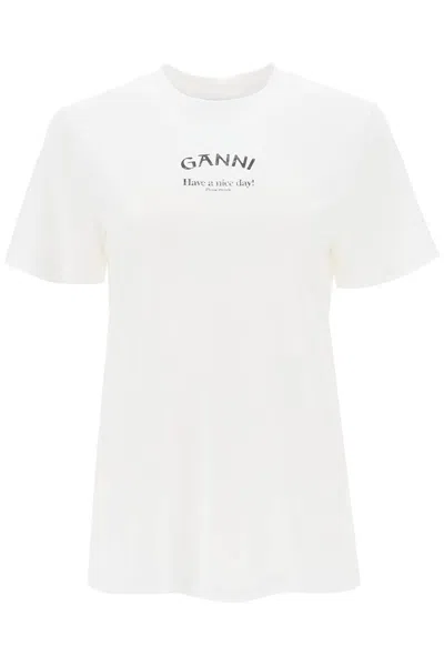 Ganni Loose Fit T-shirt In White/black