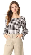 MADEWELL LACE UP BELLE SLEEVE BLOUSE IN GINGHAM