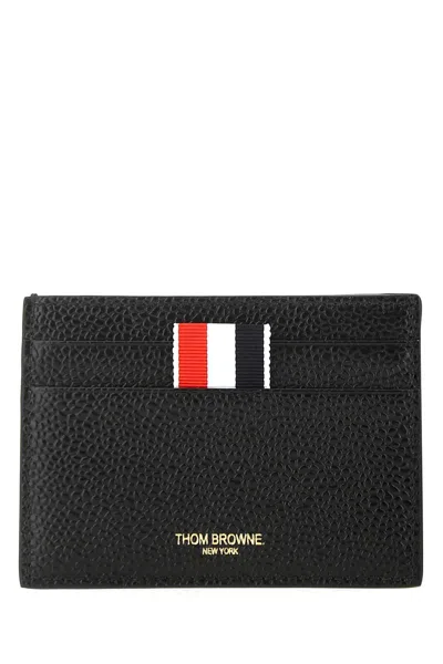 Thom Browne Single Card Holder Leather Holder Card In 001 Black