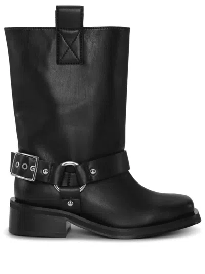 Ganni Boots With Buckle In Black