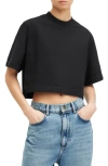 Allsaints Womens Black Lottie Oversized Cropped Organic-cotton T-shirt