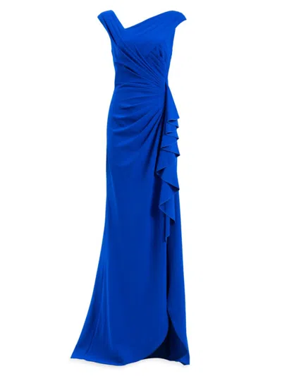 Tadashi Shoji Asymmetrical Ruffled Crepe Gown In Mystic Blue
