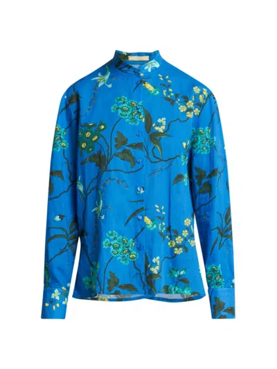 Erdem Floral-print Open-back Shirt In Blue
