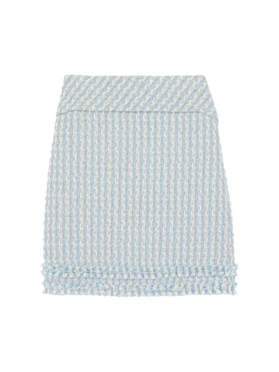 St John Women's Fringe Tweed Miniskirt In Blue White