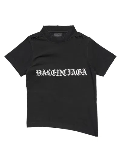 Balenciaga Cropped Logo T-shirt In Black White