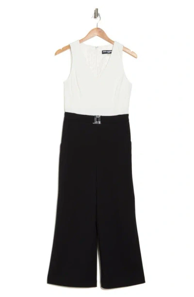 Karl Lagerfeld Women's Scuba Crepe Belted Jumpsuit In Soft White Black