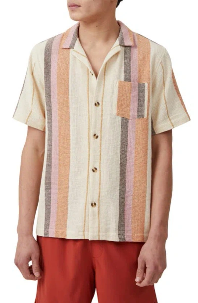 Cotton On Men's Palma Short Sleeve Shirt In Rust Stripe